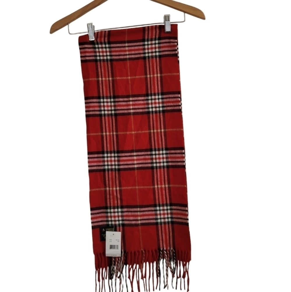 V Fraas Casmink Scarf Plaid Fringed Made In Germany Soft 11 × 54 Unisex